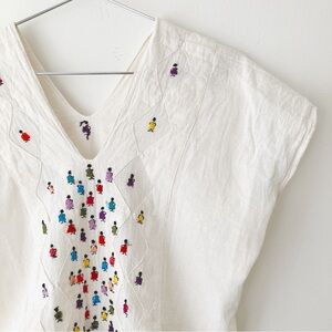 Vintage • Hand Stitched Gauze Blouse in Cream